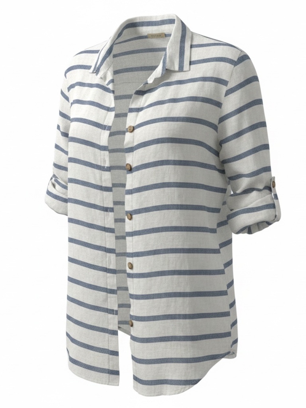 Viola Borghi Striped Button Front Shirt - Blue & White 100% Linen size large
